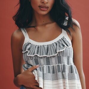 Anthropologie Black and Cream Babydoll Knit Tank